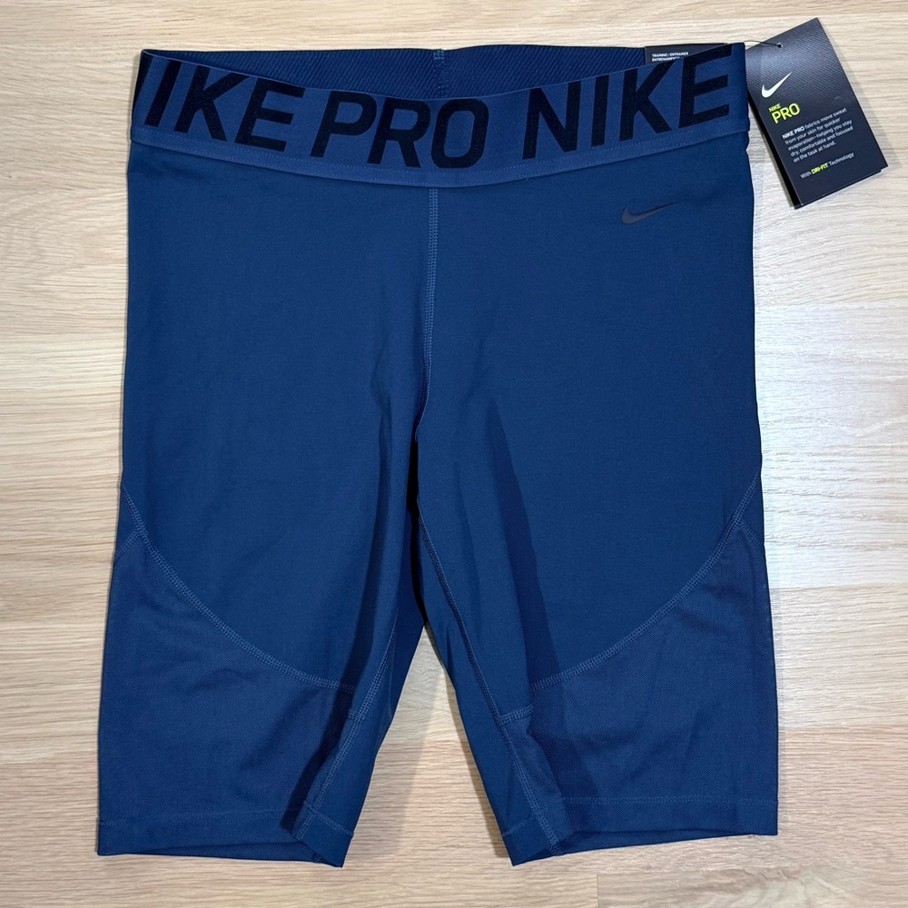 NIKE NWT Women's 8” Training Shorts Pro Tight Fit Midnight Turquoise Large - Picture 3 of 10